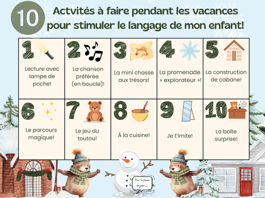 Calendrier d’activités des vacances des Fêtes